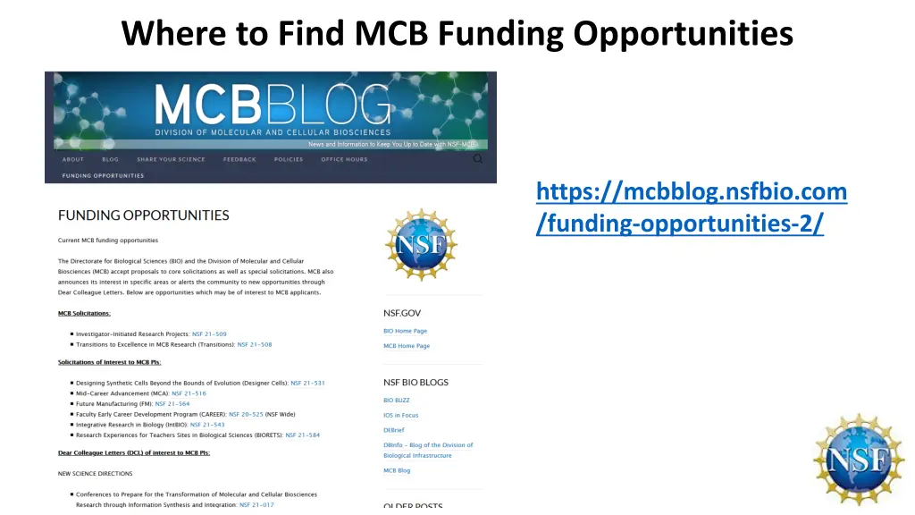 where to find mcb funding opportunities