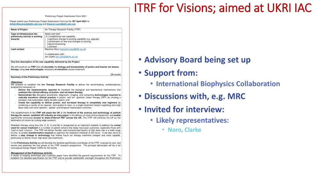 itrf for visions aimed at ukri iac itrf