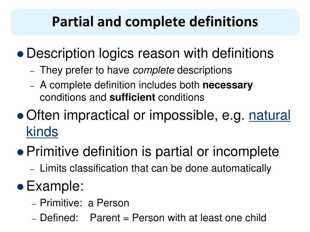 partial and complete definitions