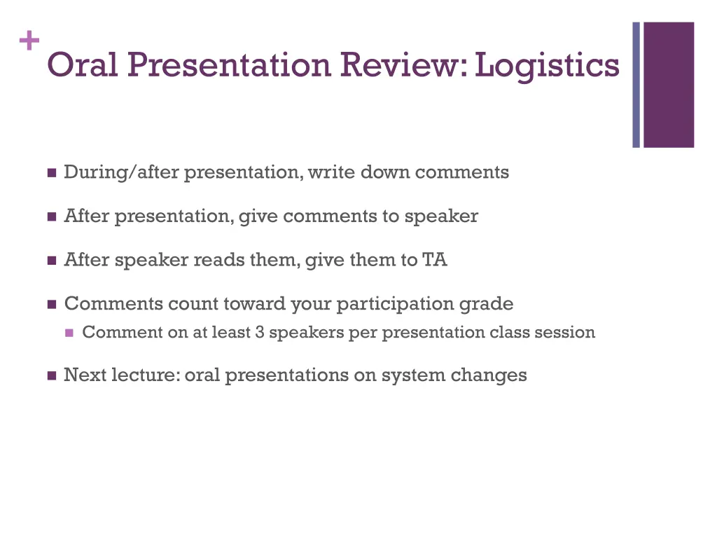 oral presentation review logistics