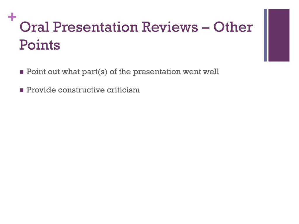 oral presentation reviews other points