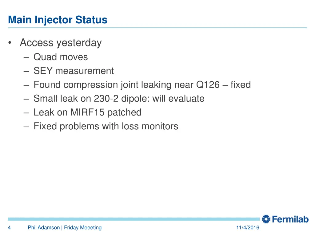 main injector status 1