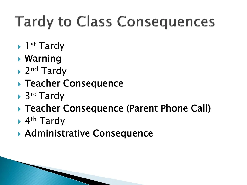 1 st tardy warning 2 nd tardy teacher consequence