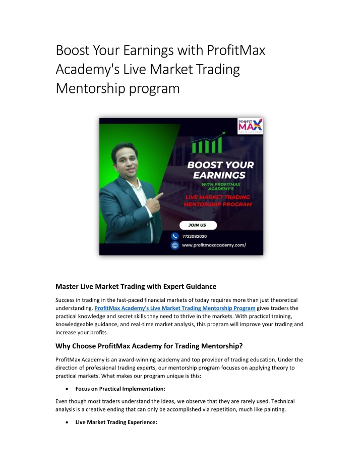 boost your earnings with profitmax academy s live