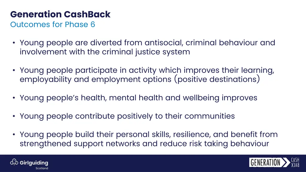 generation cashback outcomes for phase 6