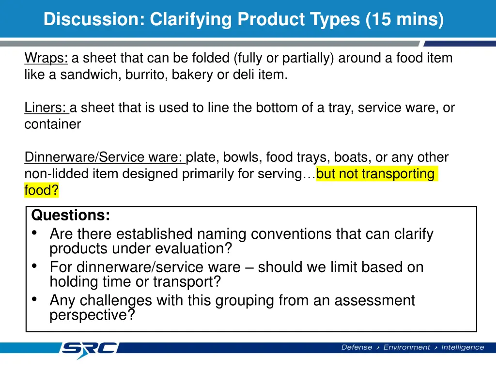 discussion clarifying product types 15 mins