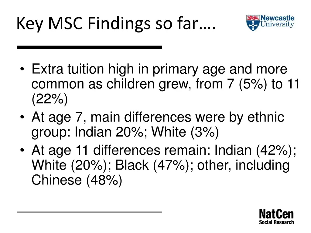 key msc findings so far