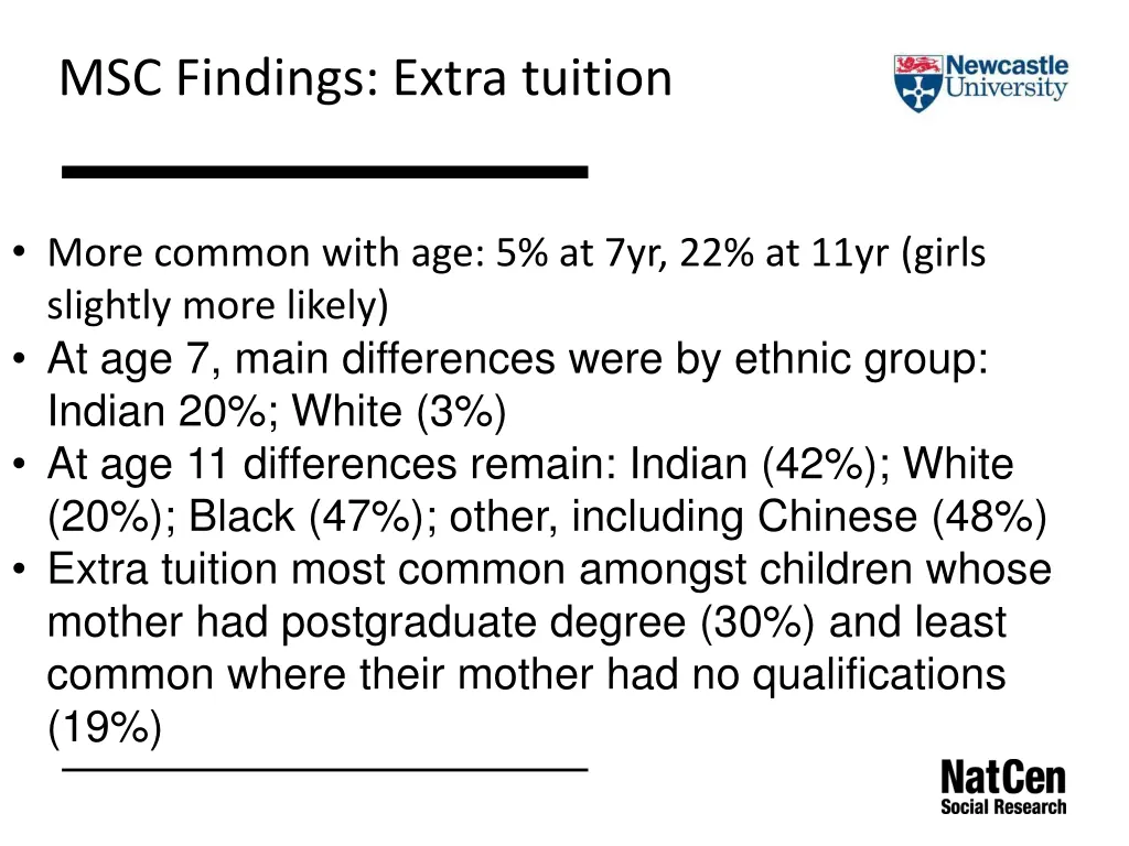 msc findings extra tuition