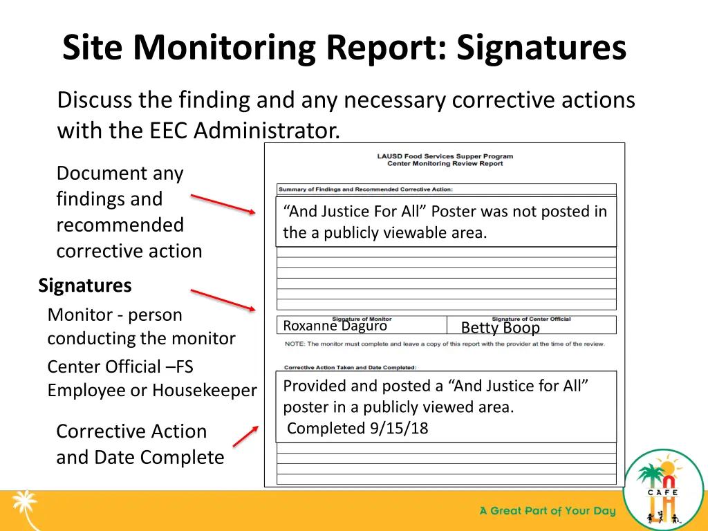 site monitoring report signatures