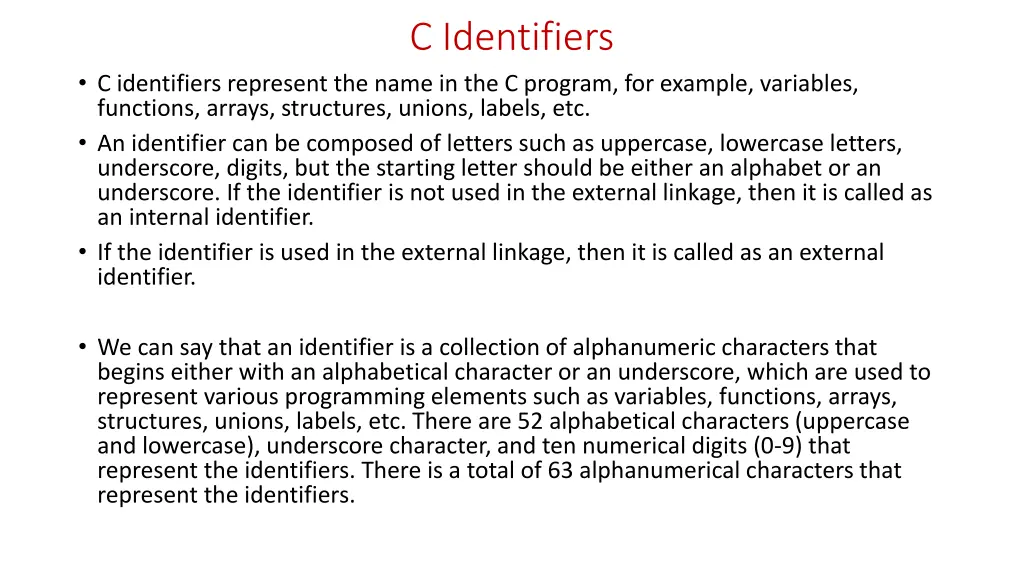c identifiers