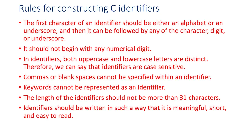 rules for constructing c identifiers