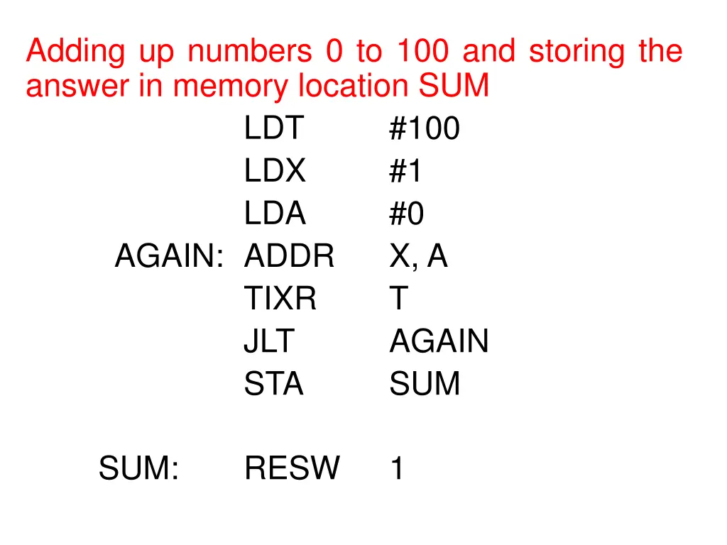 adding up numbers 0 to 100 and storing the answer
