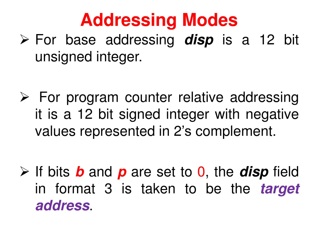 addressing modes for base addressing disp