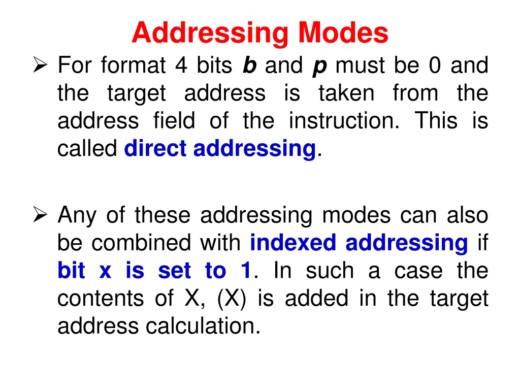 addressing modes for format 4 bits b and p must