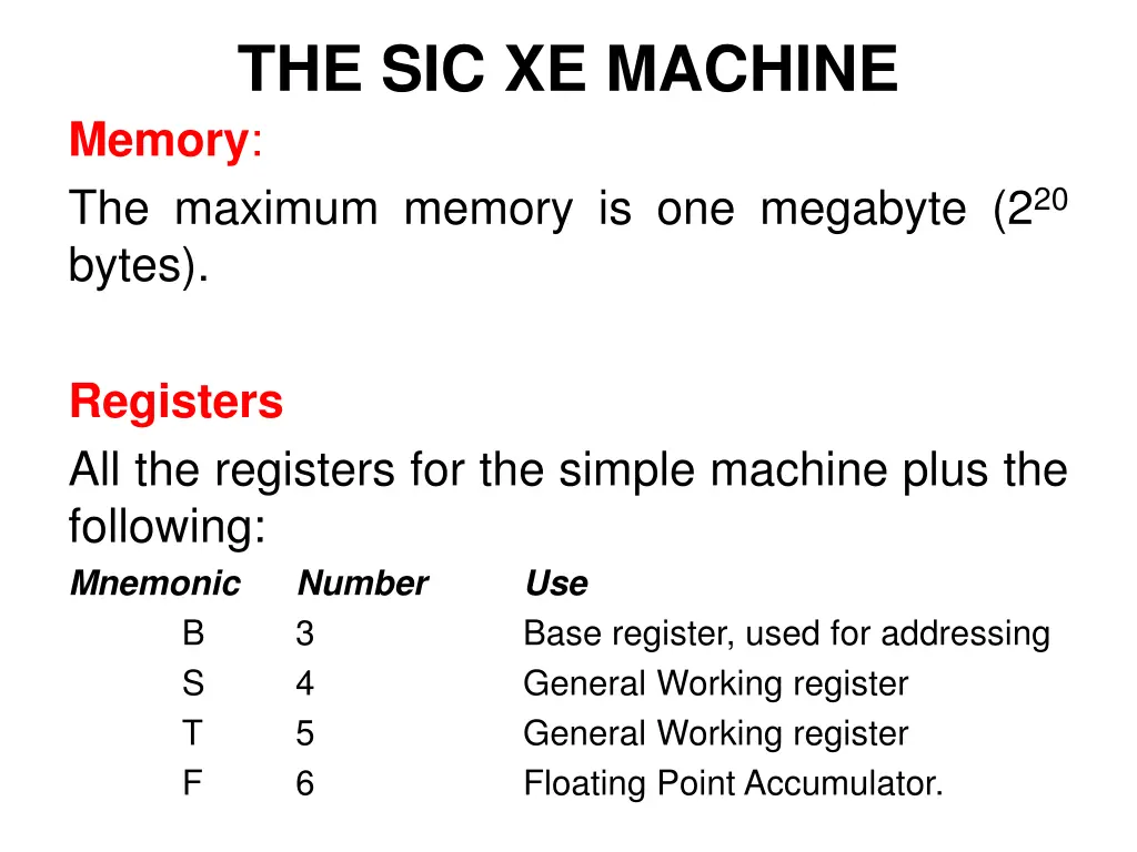 the sic xe machine memory the maximum memory