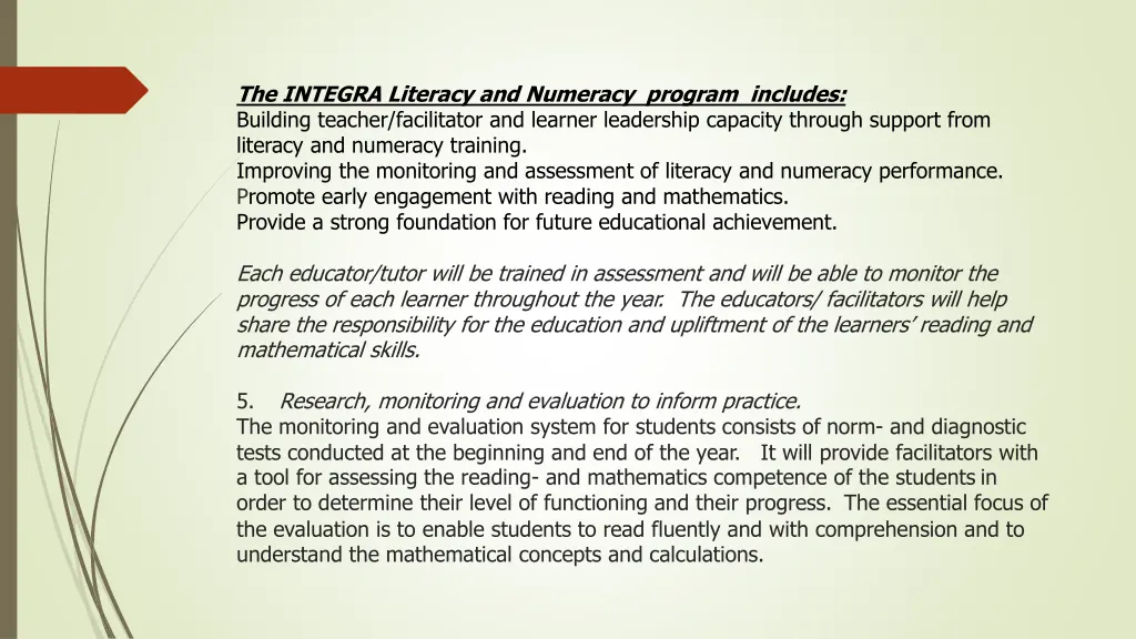 the integra literacy and numeracy program