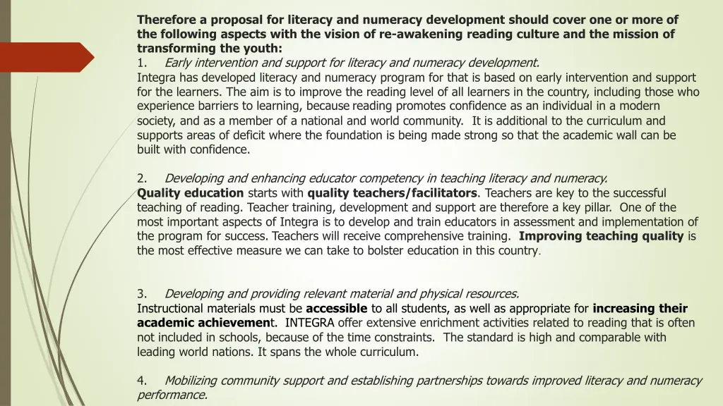 therefore a proposal for literacy and numeracy