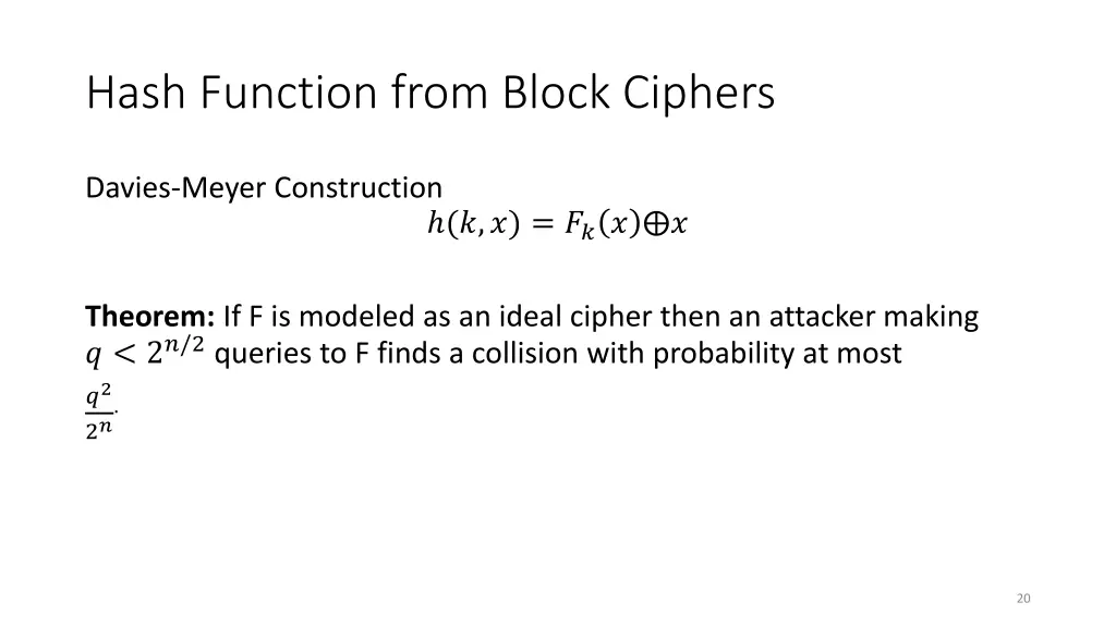 hash function from block ciphers 1