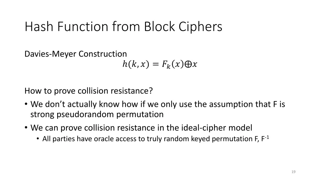 hash function from block ciphers