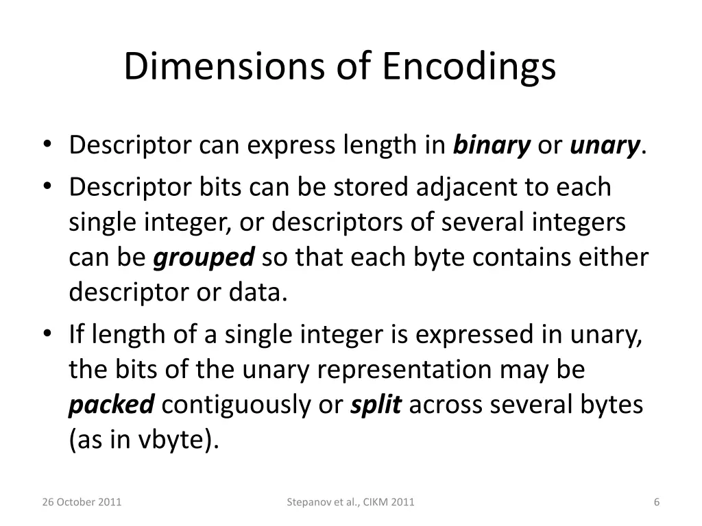 dimensions of encodings