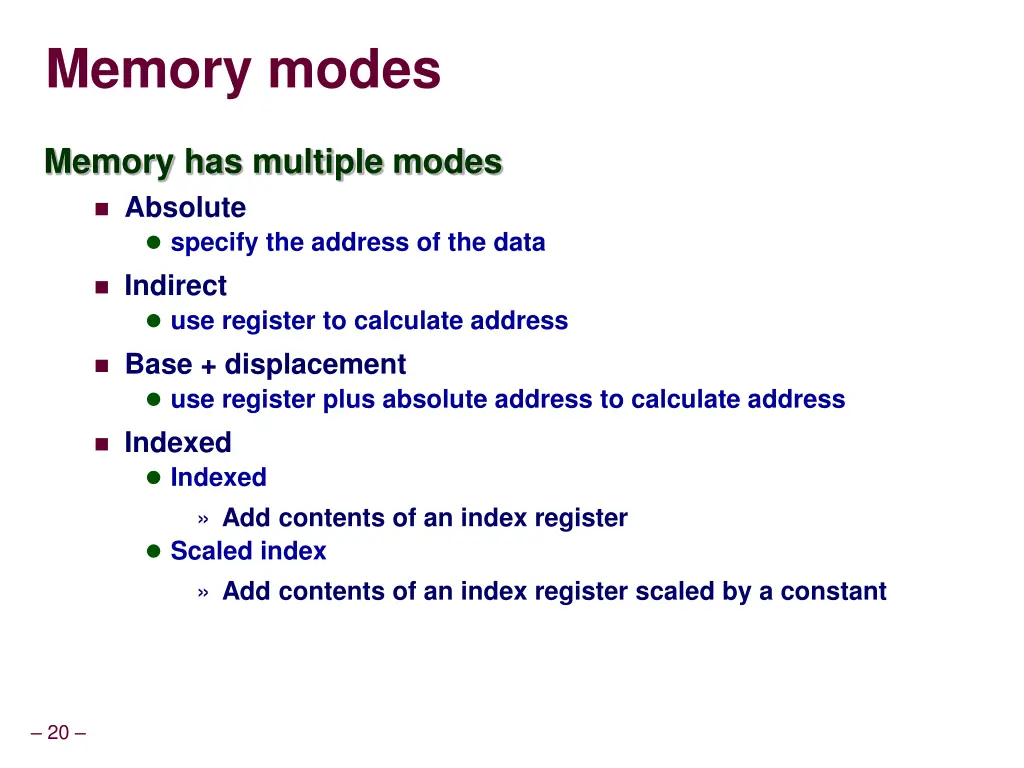memory modes