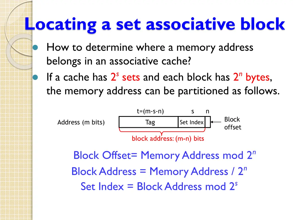 locating a set associative block