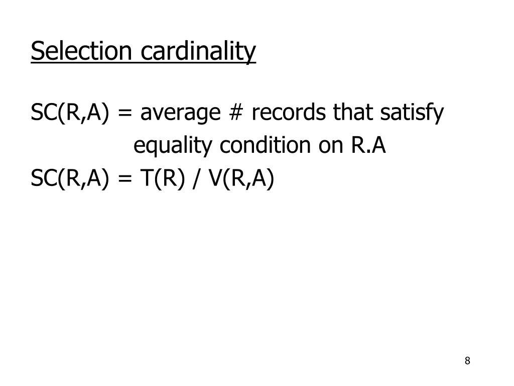 selection cardinality