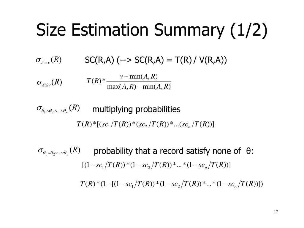 size estimation summary 1 2