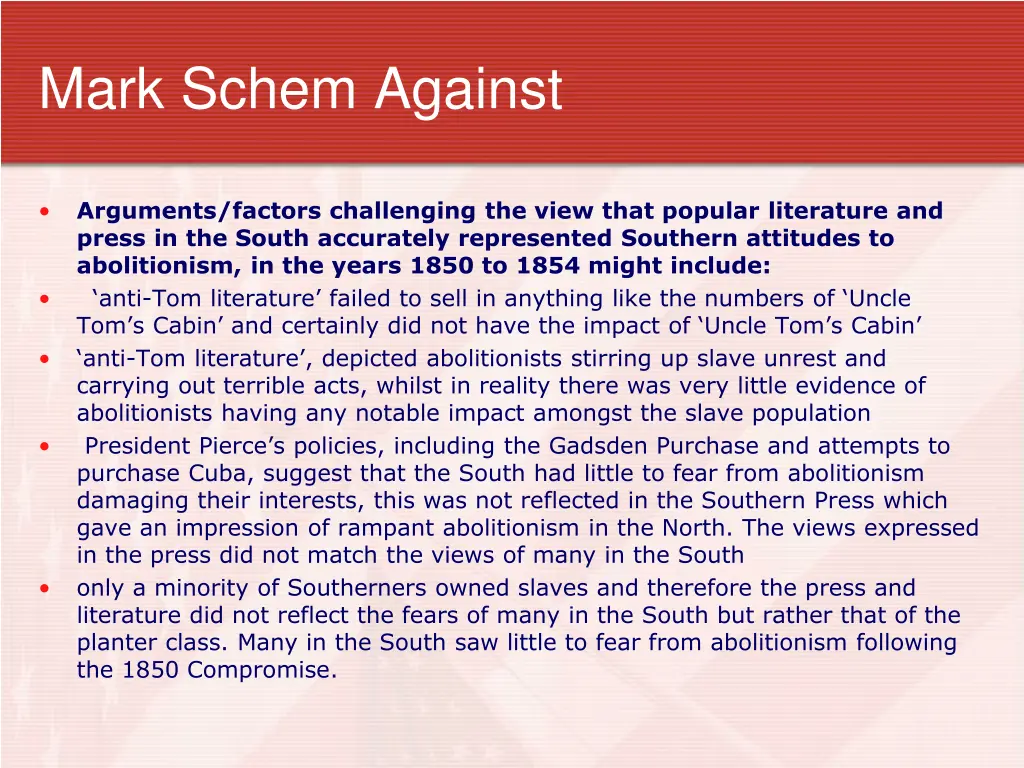 mark schem against