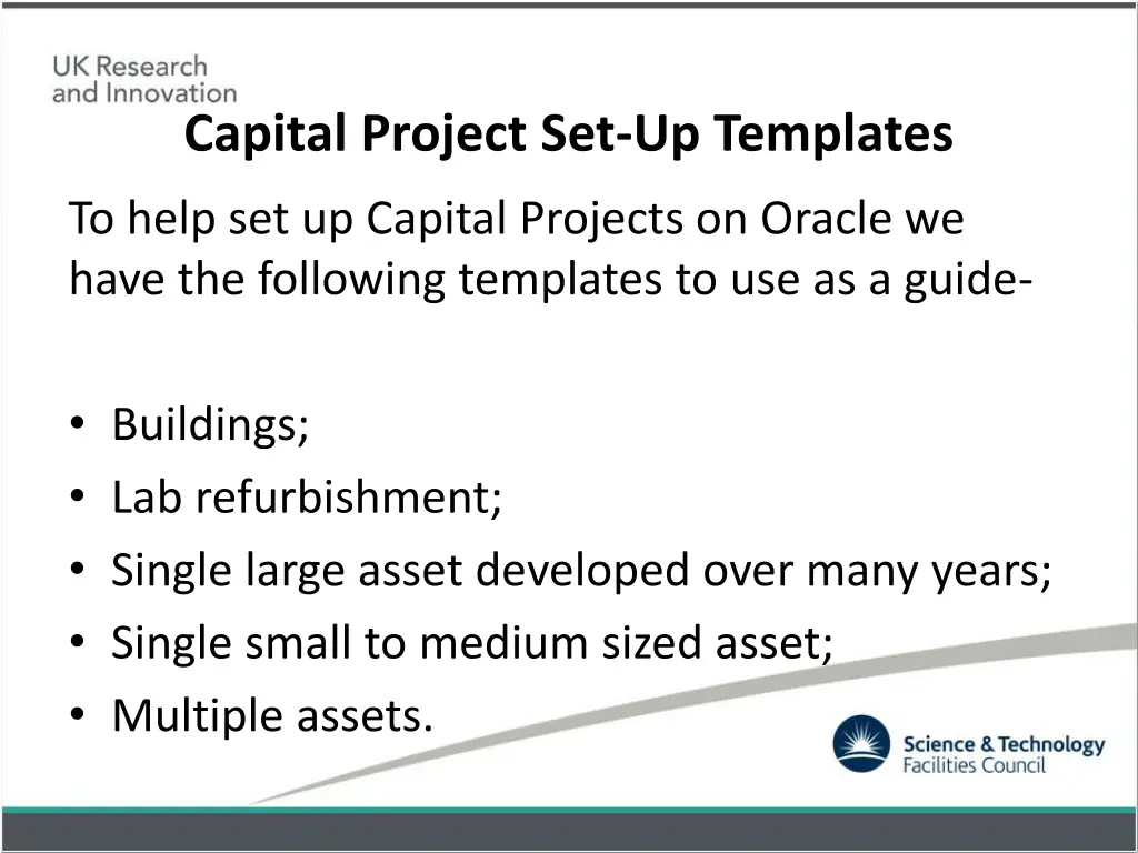 capital project set up templates