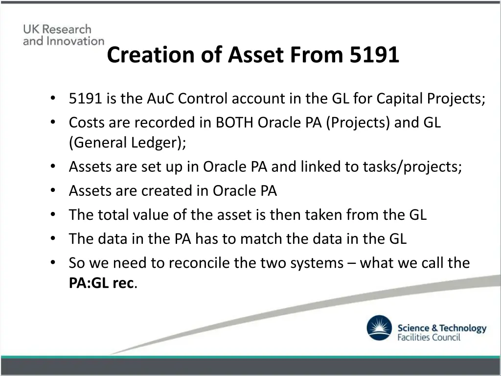 creation of asset from 5191