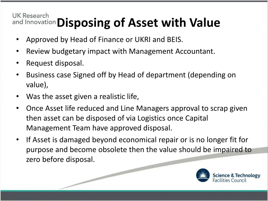 disposing of asset with value