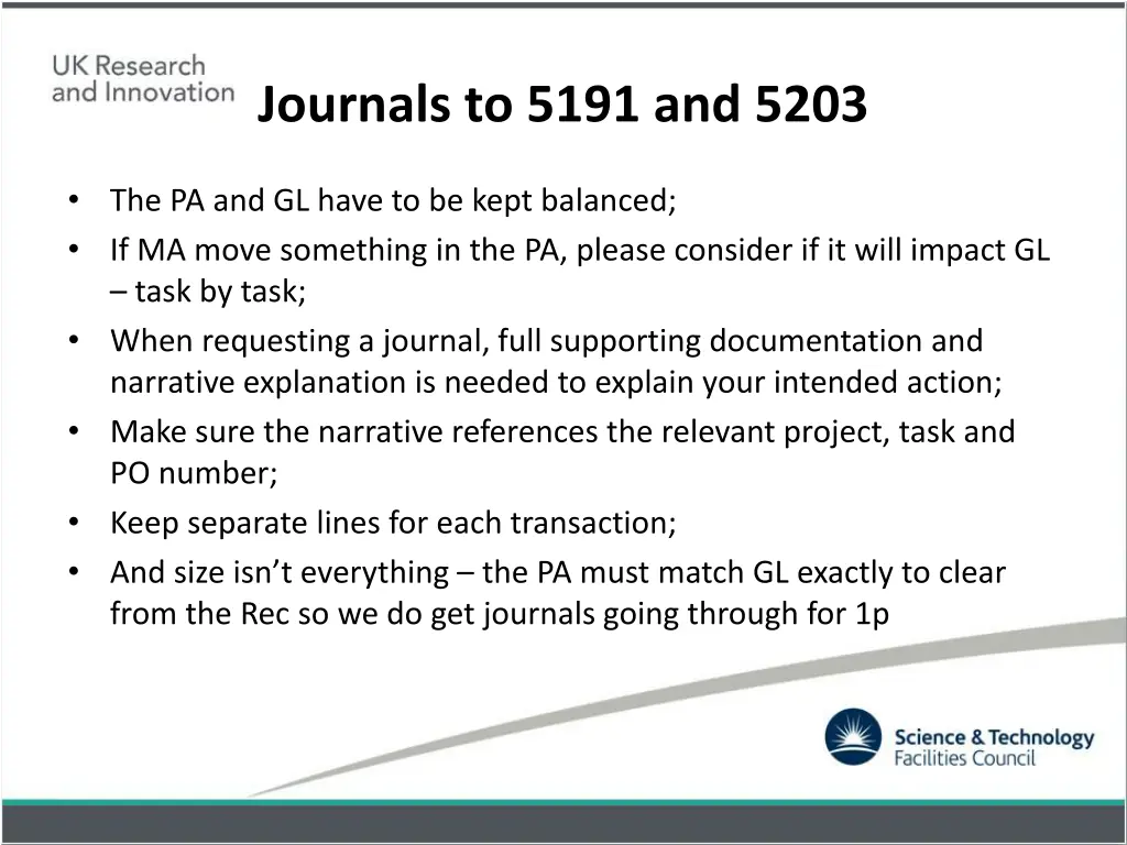 journals to 5191 and 5203