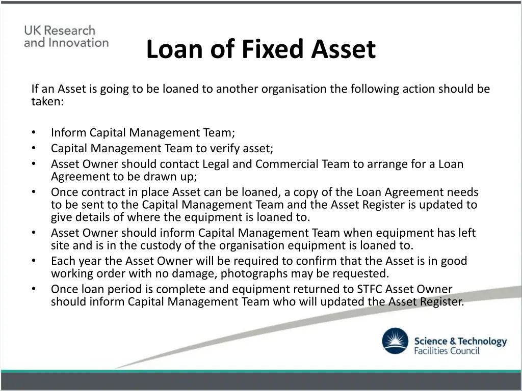 loan of fixed asset