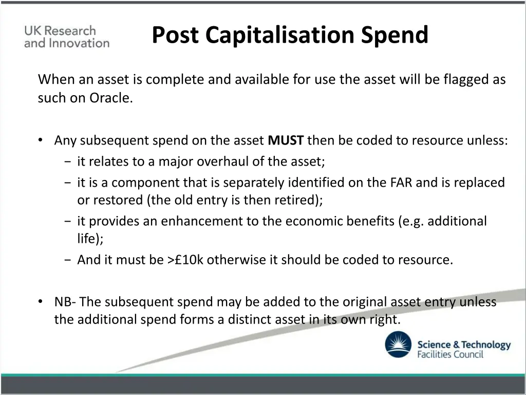 post capitalisation spend