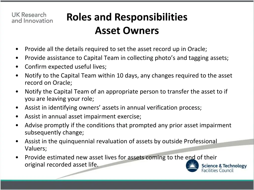 roles and responsibilities asset owners