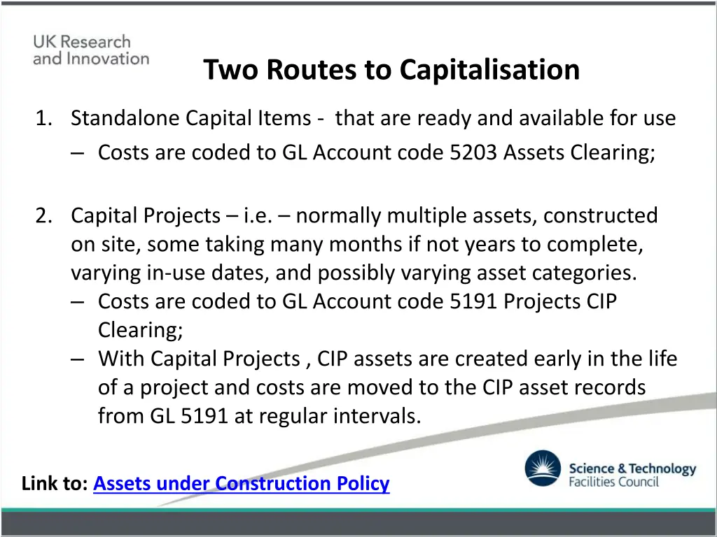 two routes to capitalisation