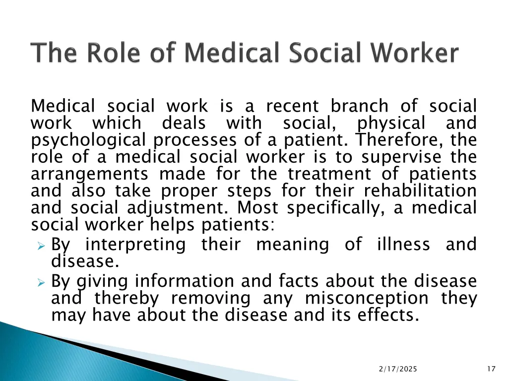 medical social work is a recent branch of social