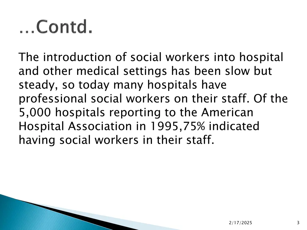 the introduction of social workers into hospital