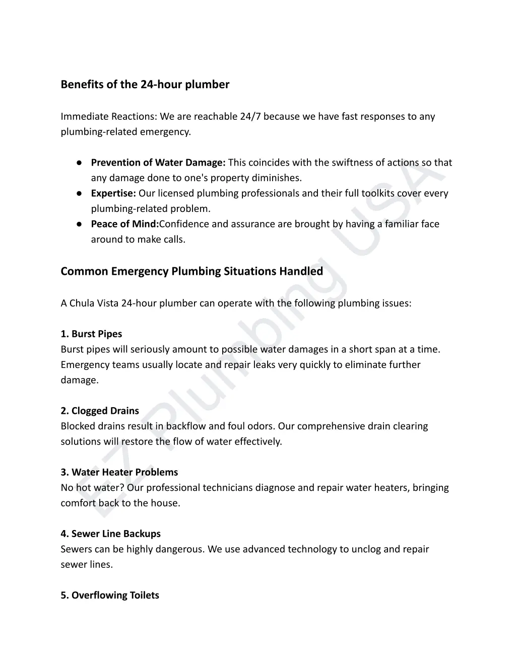 benefits of the 24 hour plumber immediate