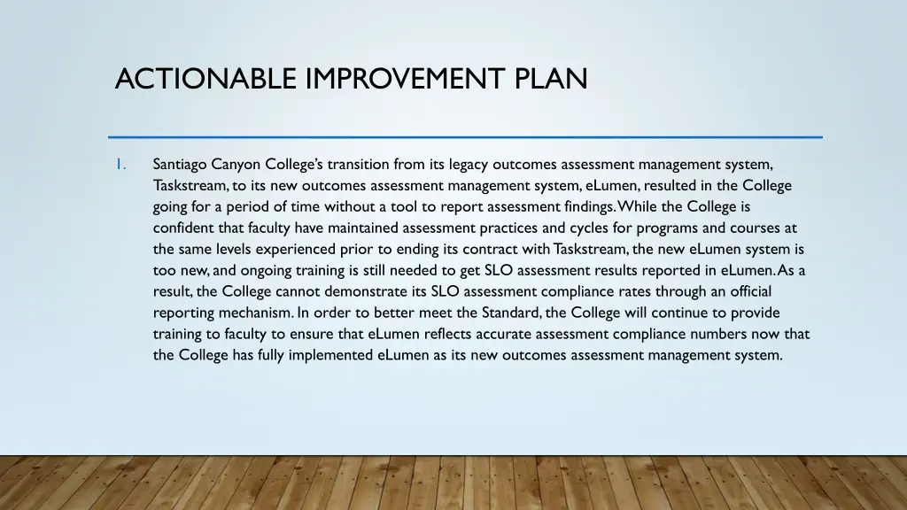 actionable improvement plan