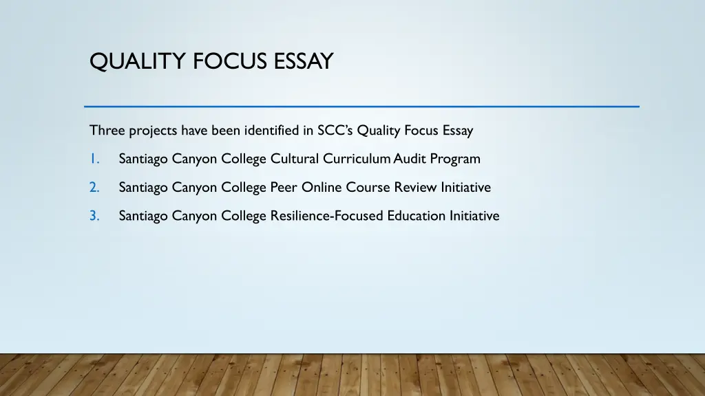 quality focus essay 1