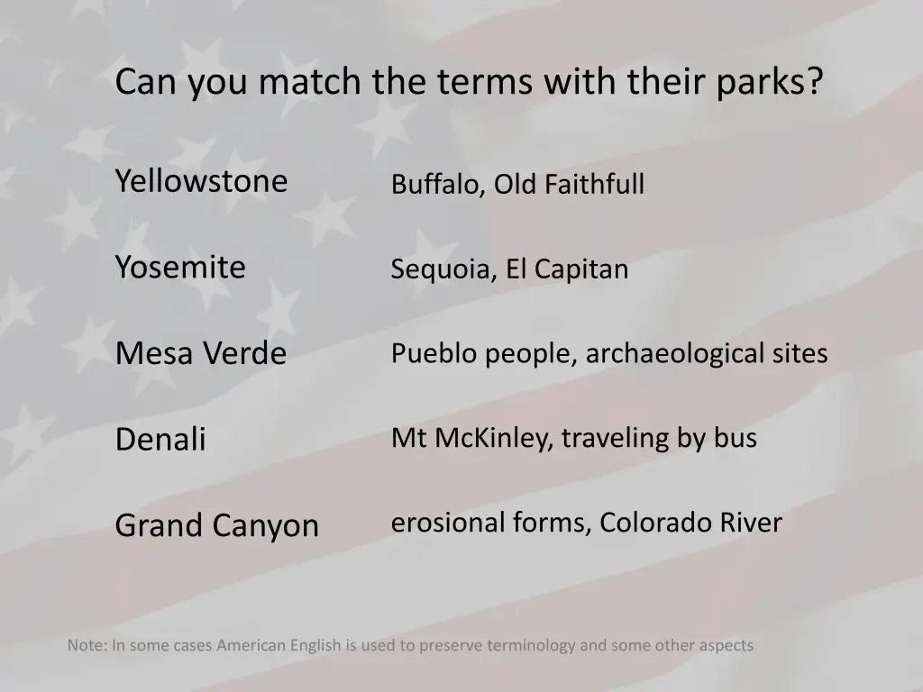 can you match the terms with their parks 1