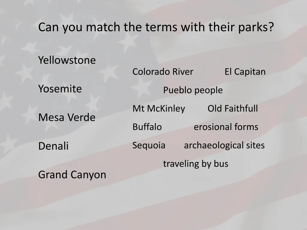 can you match the terms with their parks