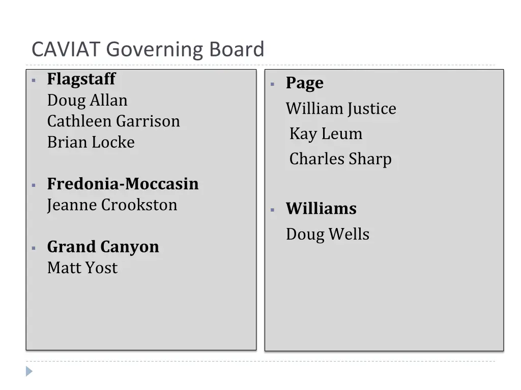 caviat governing board flagstaff doug allan