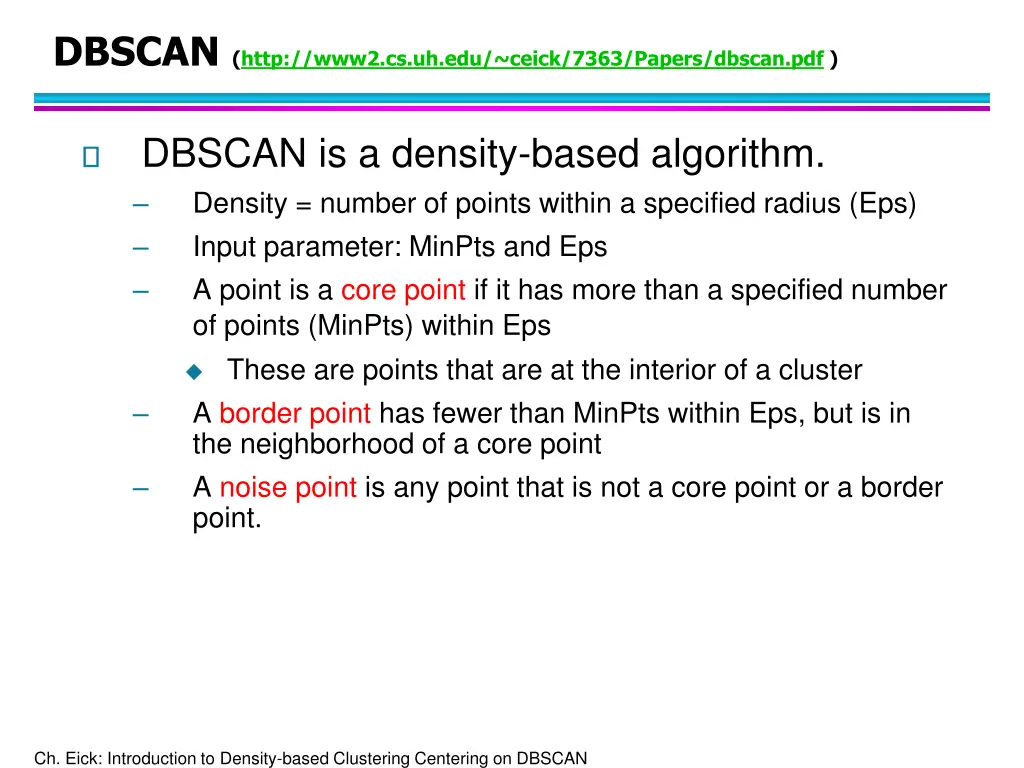 dbscan http www2 cs uh edu ceick 7363 papers