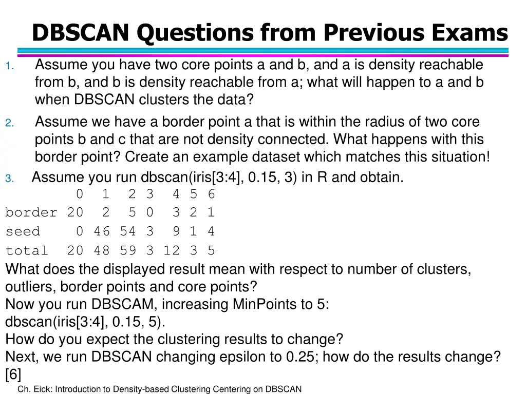 dbscan questions from previous exams