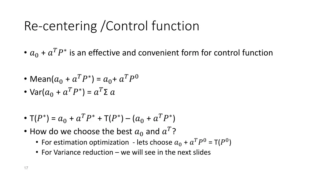 re centering control function