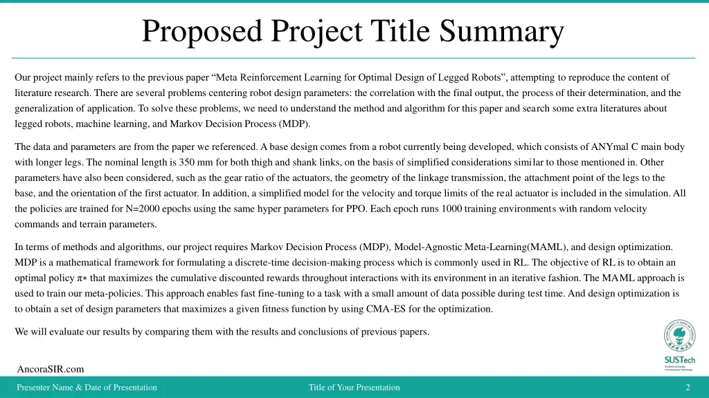 proposed project title summary