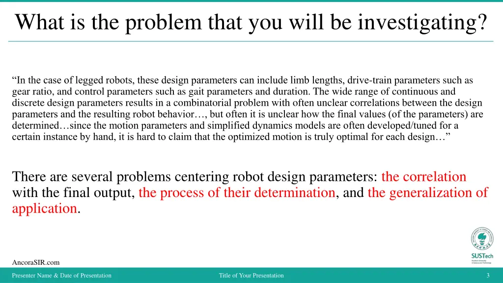 what is the problem that you will be investigating